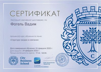 Сертификат «Структура продаж в компании» — City Business School
